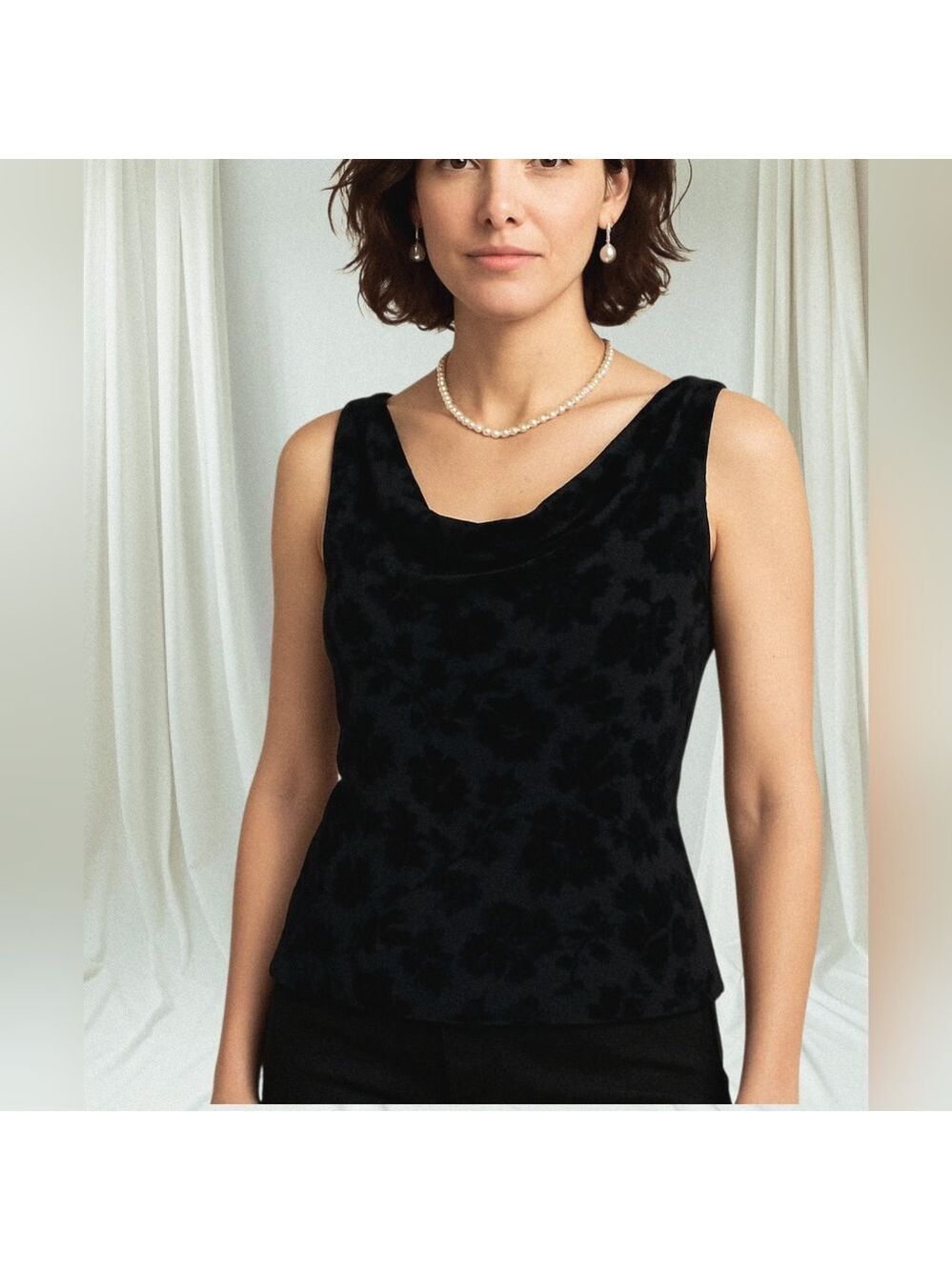 Vintage 90s Niki Livas Black Velvet Burnout Top Size 12